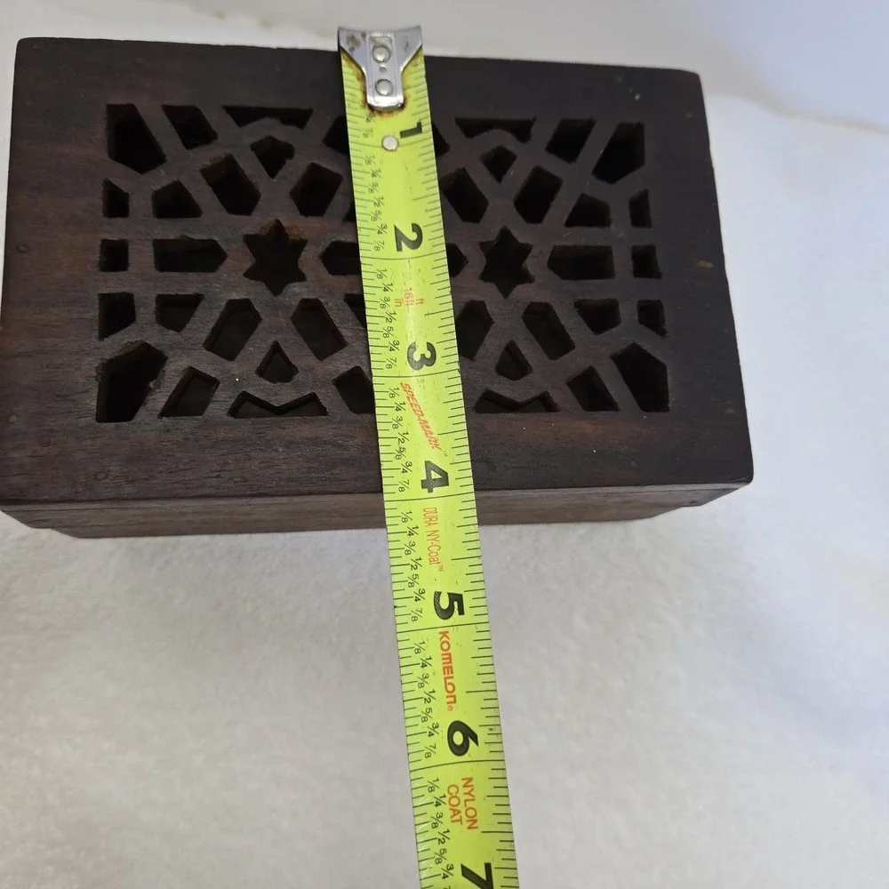 Vtg Hand Carved Wooden Trinket Box Lidded Intricate Geometric Boho Hippiecore